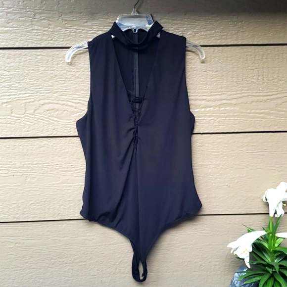 F21 Forever21 Lace Up Choker Bodysuit Thong Plus Size Rave 2x - Picture 7 of 13